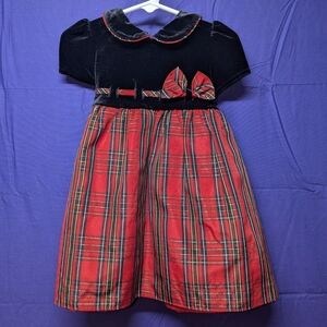 Elegant Red Plaid Black Velvet Formal Dress